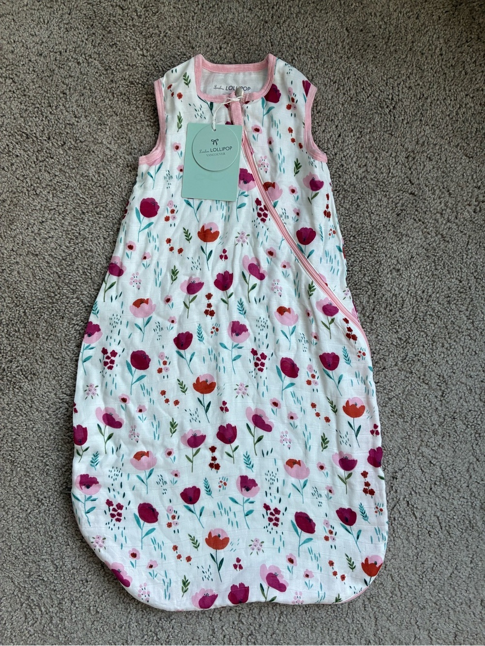 Loulou Lollipop NWT White Floral Sleeveless Baby Sleep Bag - Pink Trim